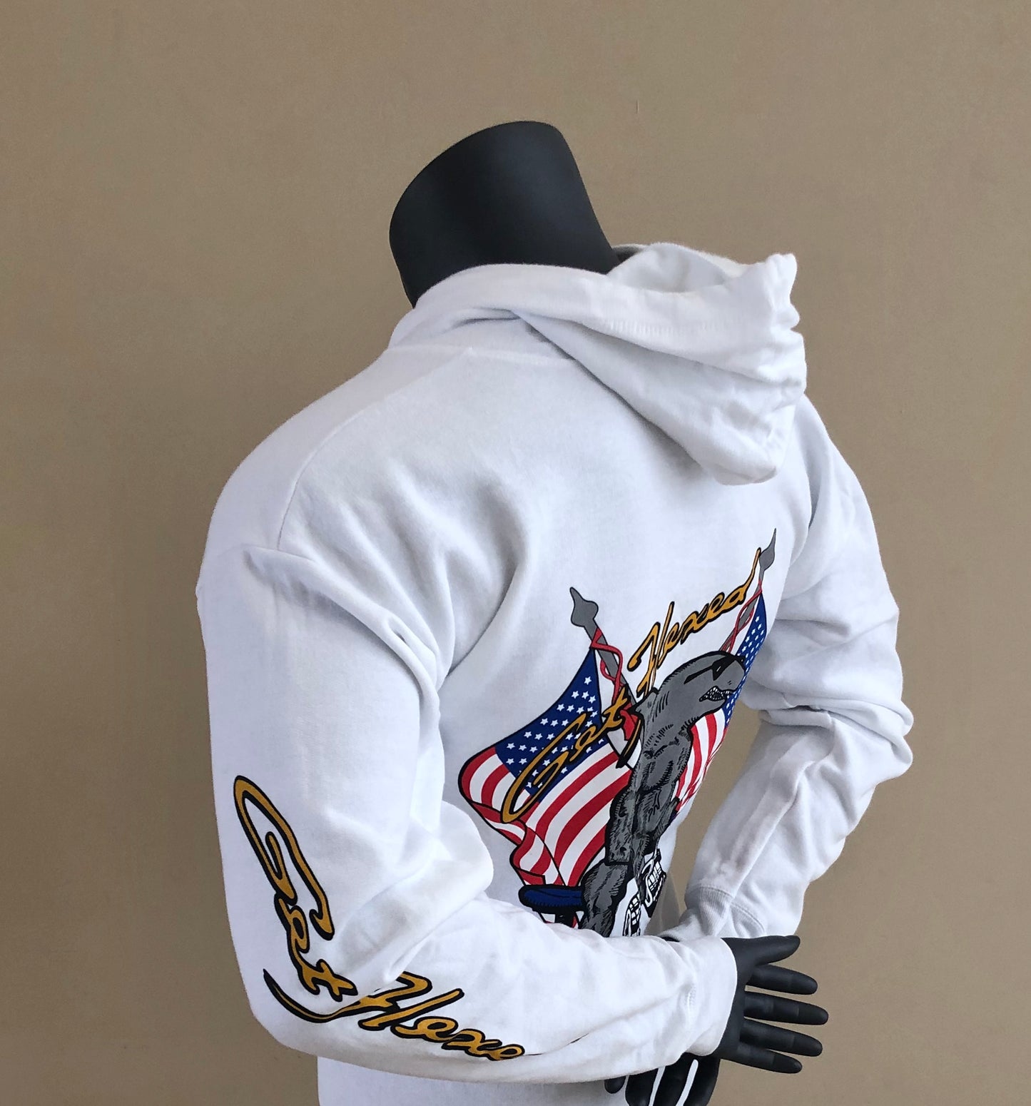 Biceps Curl Patriot Hoodie in White