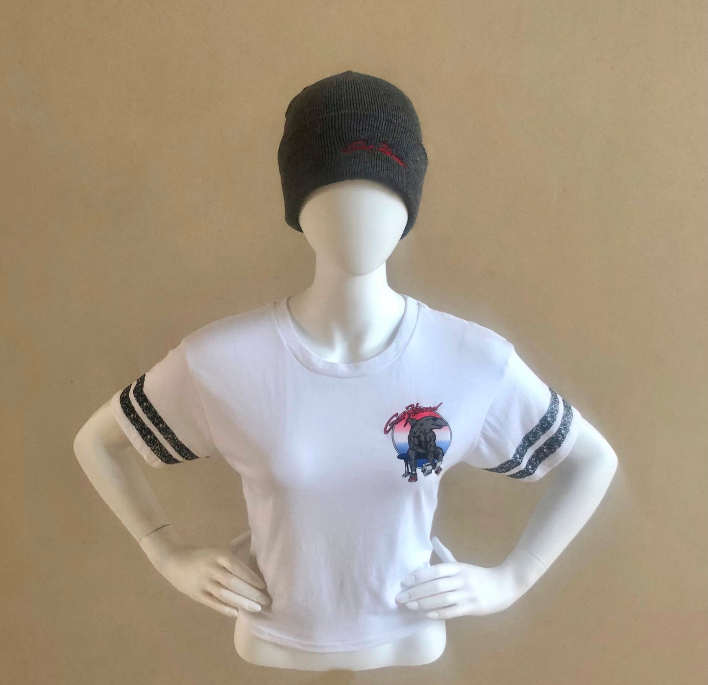 Womens Vintage Biceps Curl Patriot White Tee