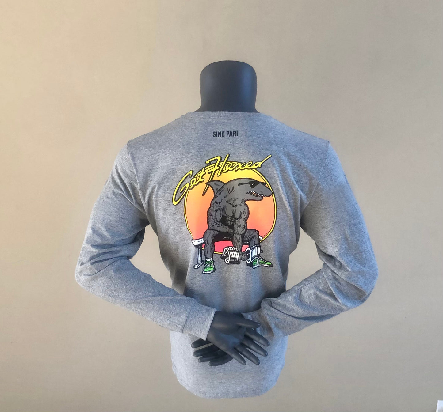 Vintage Biceps Curl Long Sleeve Gray Tee