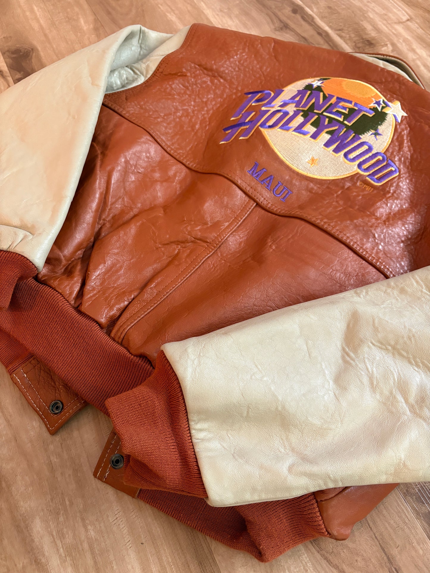 Vintage 1990 Planet Hollywood Maui Genuine Leather Zip Up Jacket