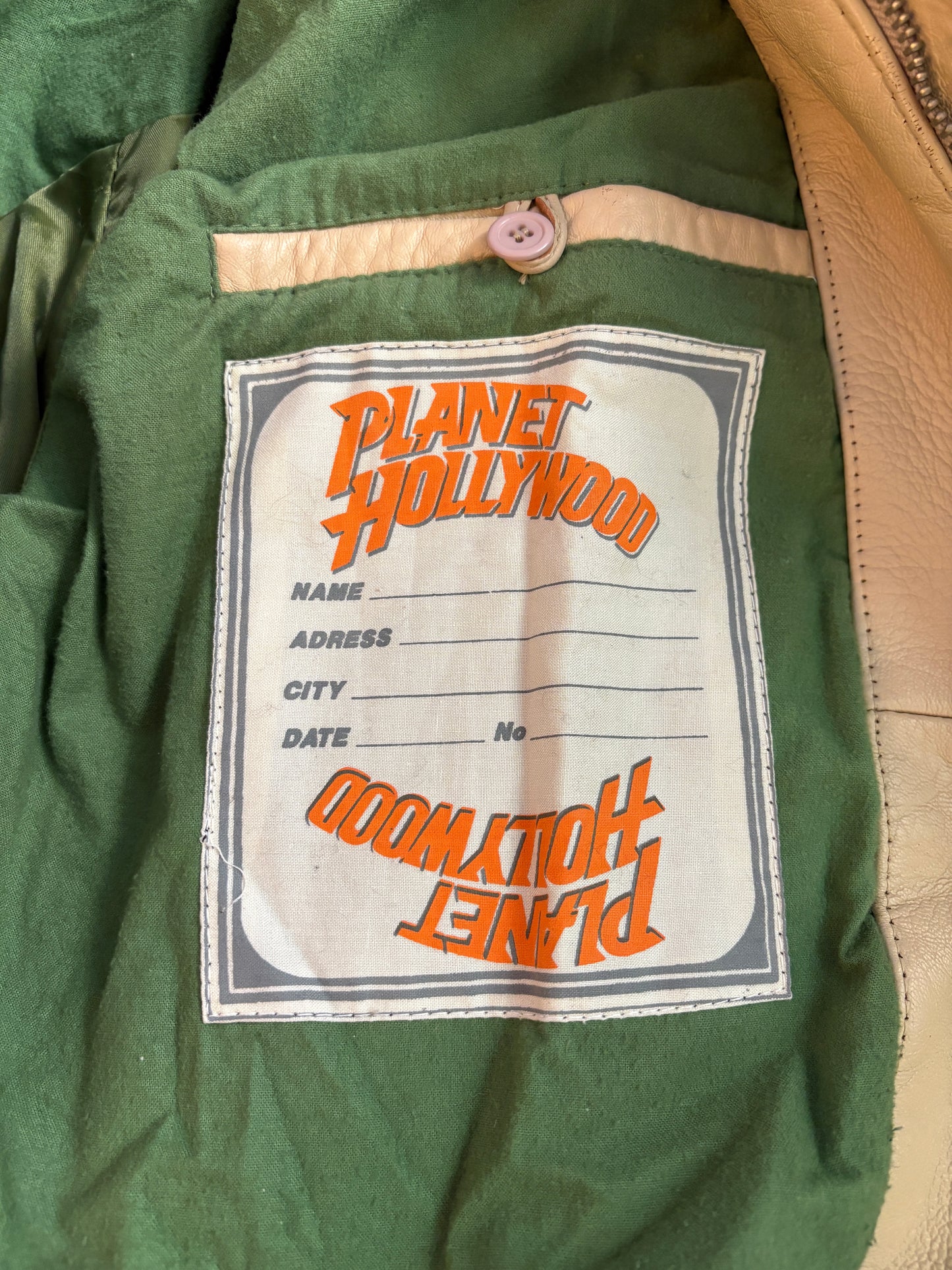 Vintage 1990 Planet Hollywood South Coast Plaza California Genuine Leather Zip Up Jacket