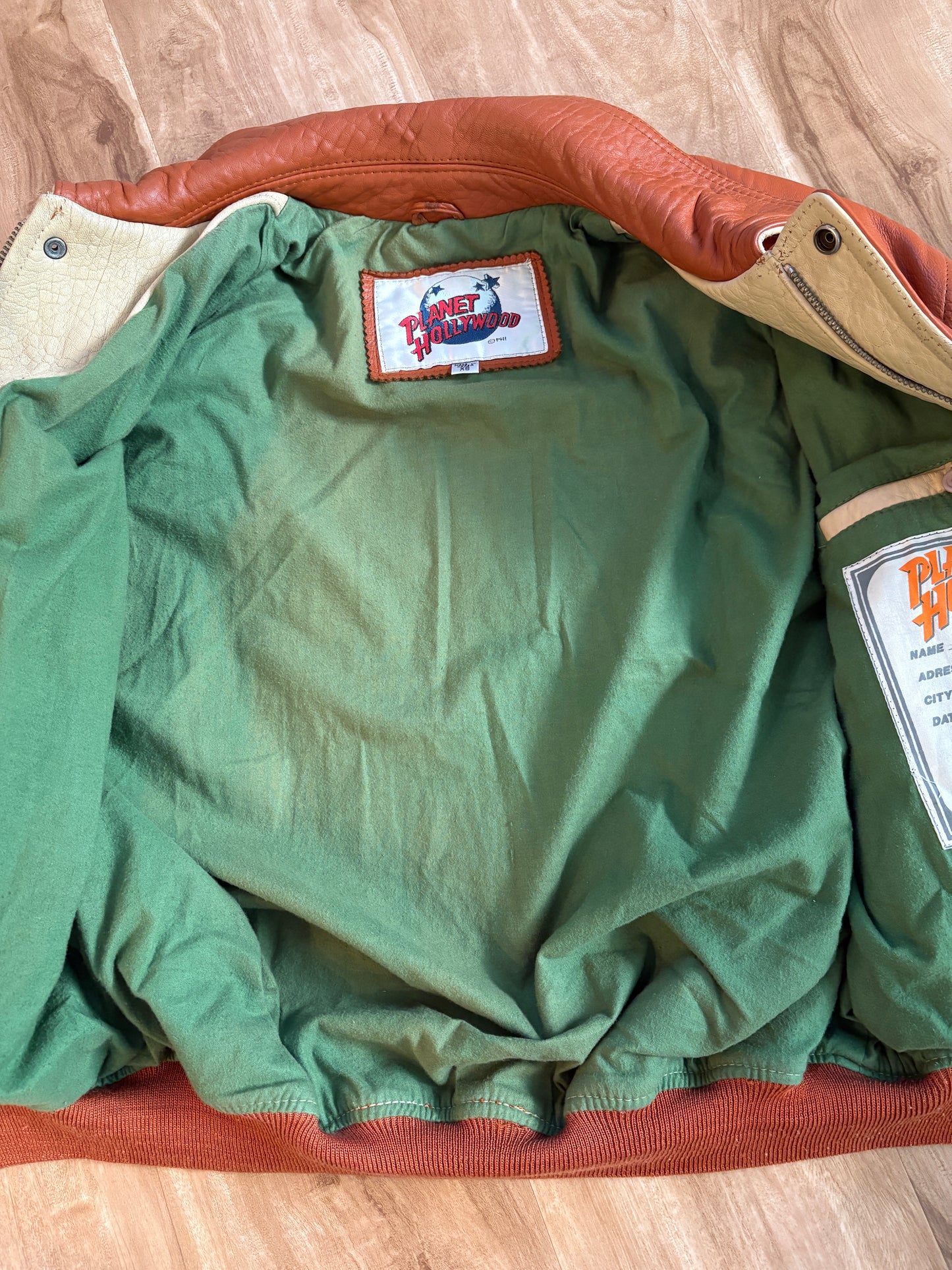 Vintage 1990 Planet Hollywood South Coast Plaza California Genuine Leather Zip Up Jacket