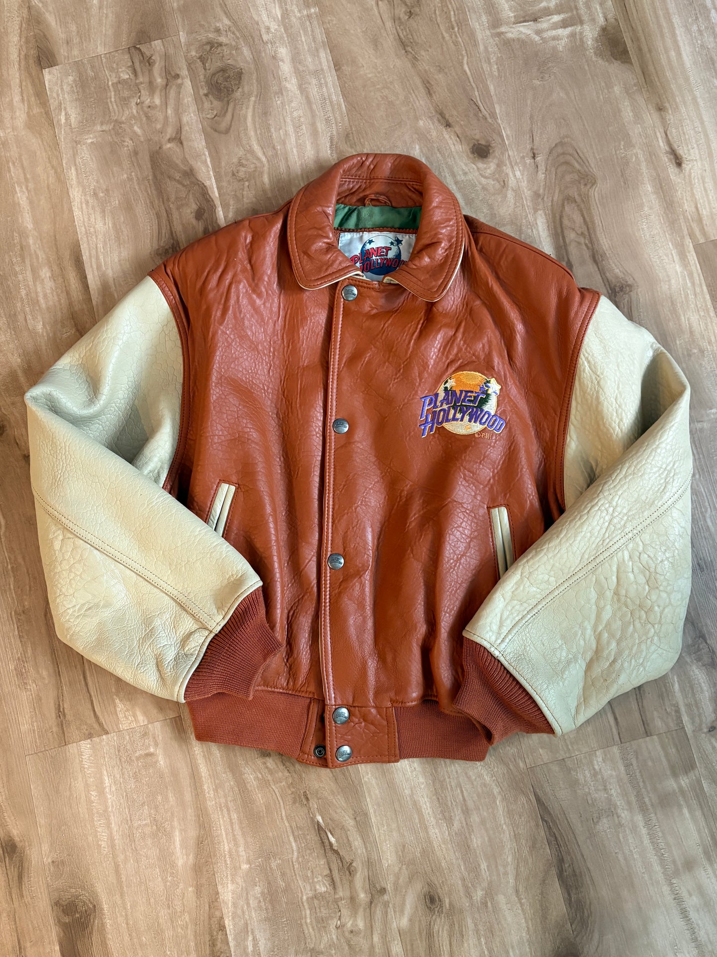Vintage 1990 Planet Hollywood South Coast Plaza California Genuine Leather Zip Up Jacket