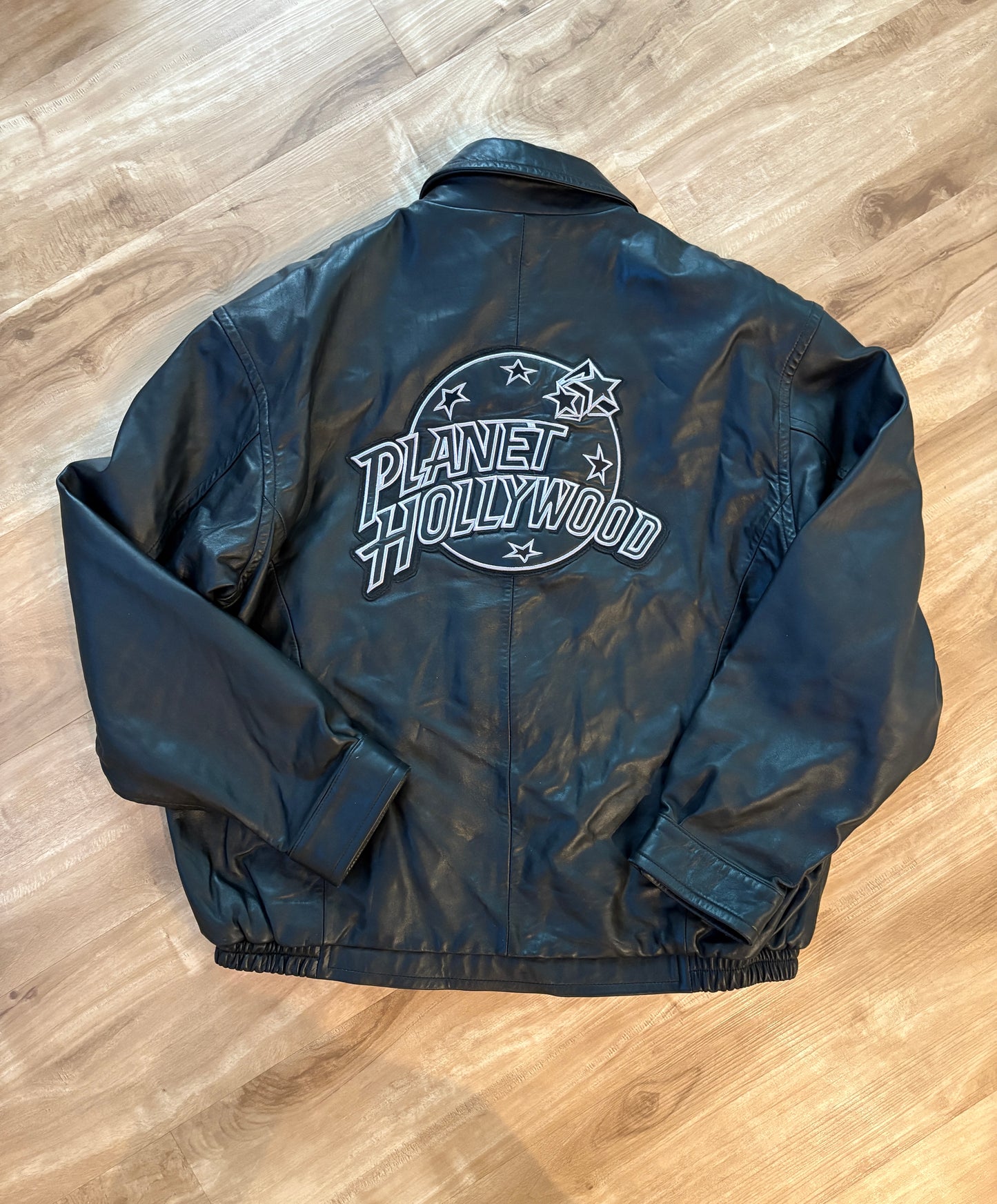 Vintage Planet Hollywood Black Zip-Up Leather Jacket Size Large