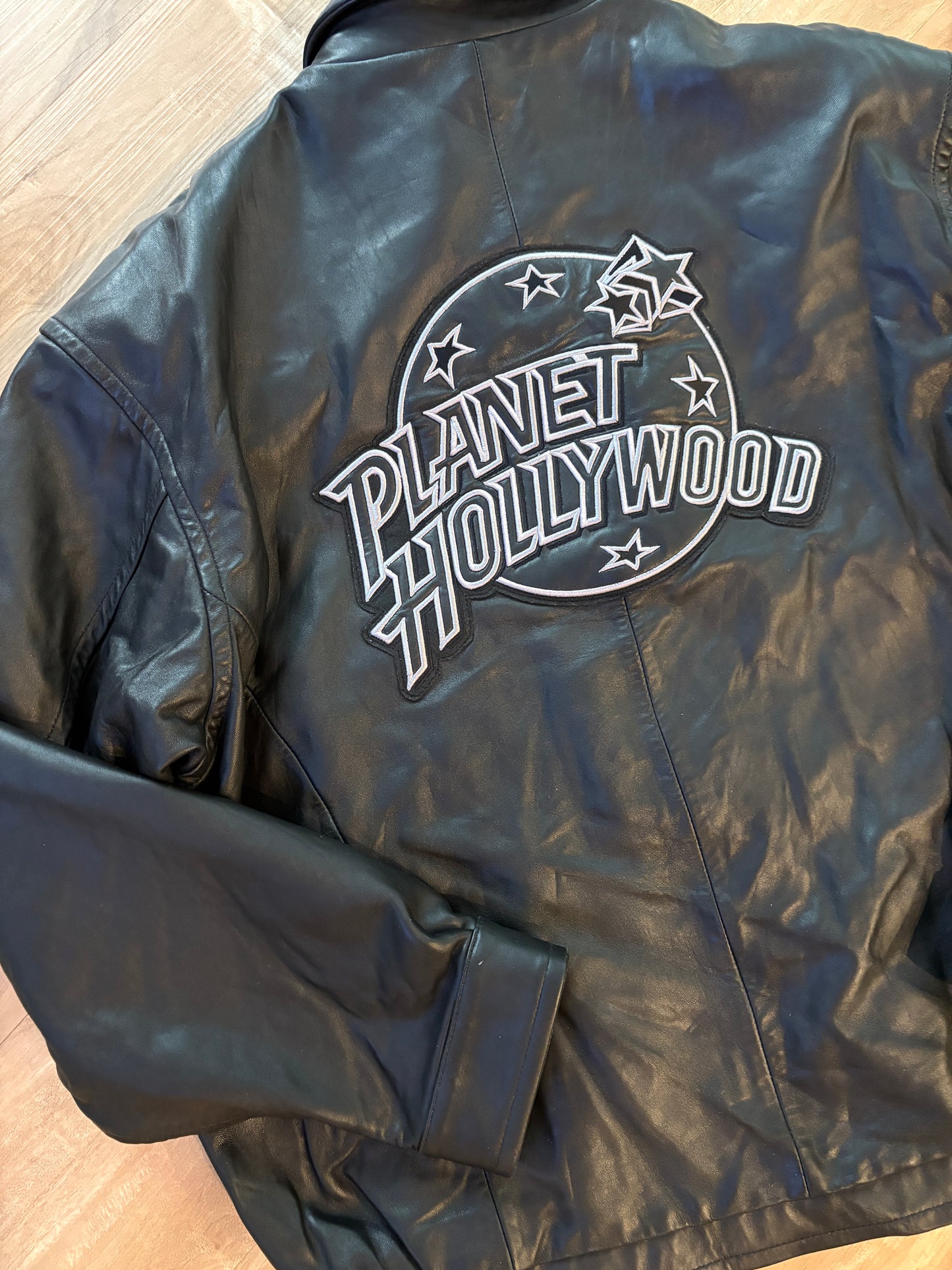 Vintage Planet Hollywood Black Zip-Up Leather Jacket Size Large