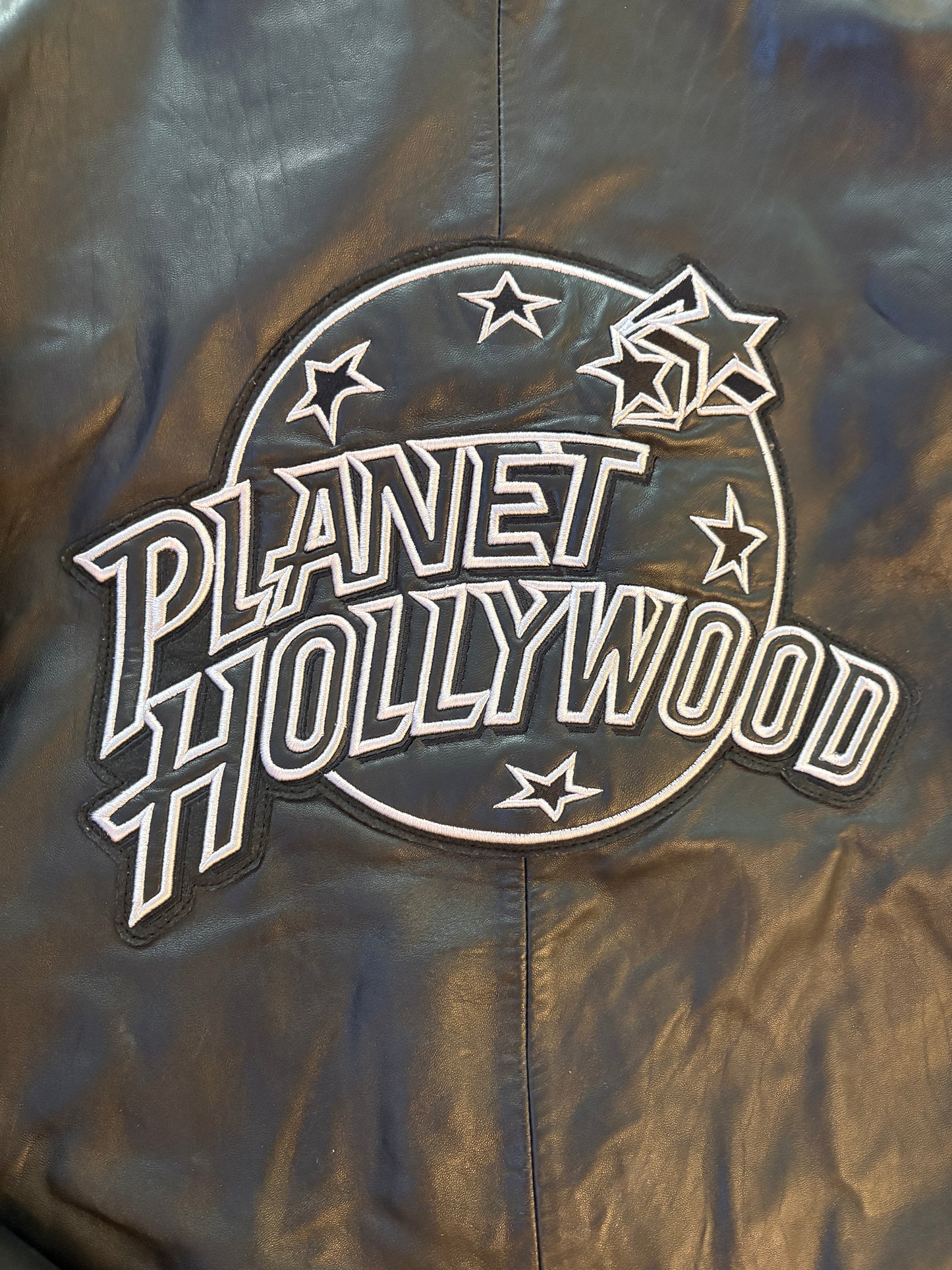 Vintage Planet Hollywood Black Zip-Up Leather Jacket Size Large