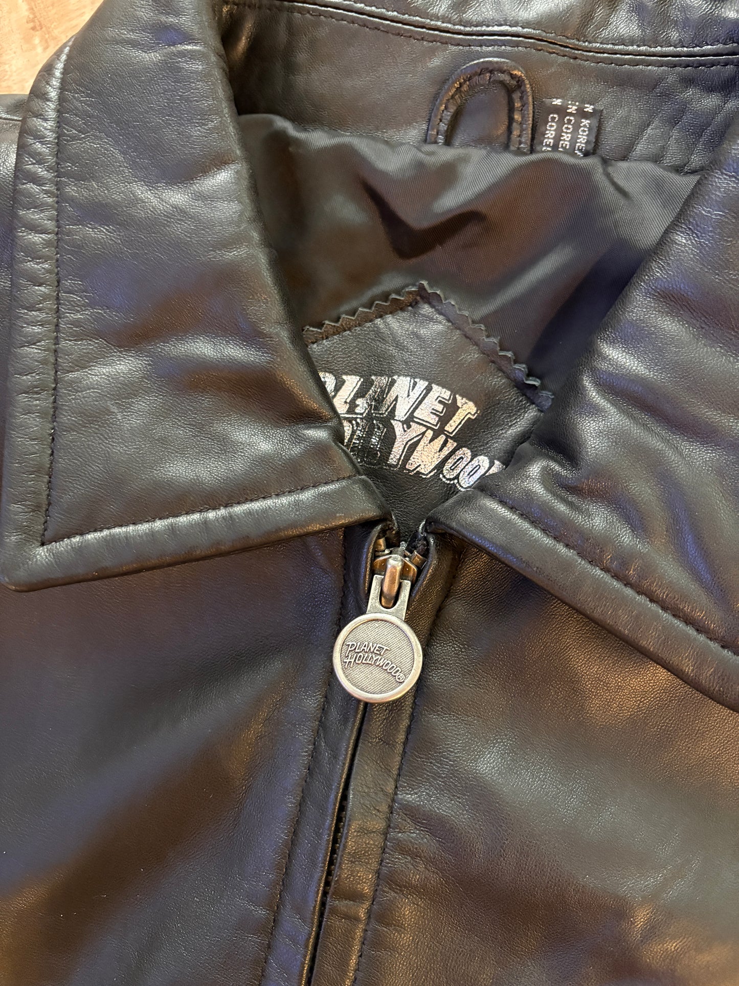 Vintage Planet Hollywood Black Zip-Up Leather Jacket Size Large