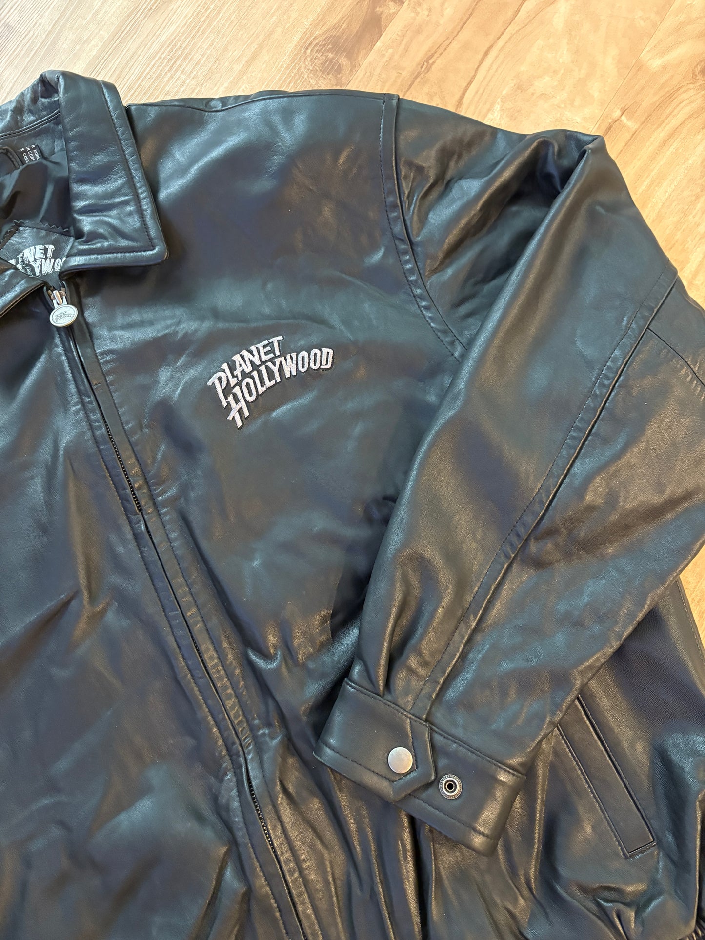 Vintage Planet Hollywood Black Zip-Up Leather Jacket Size Large