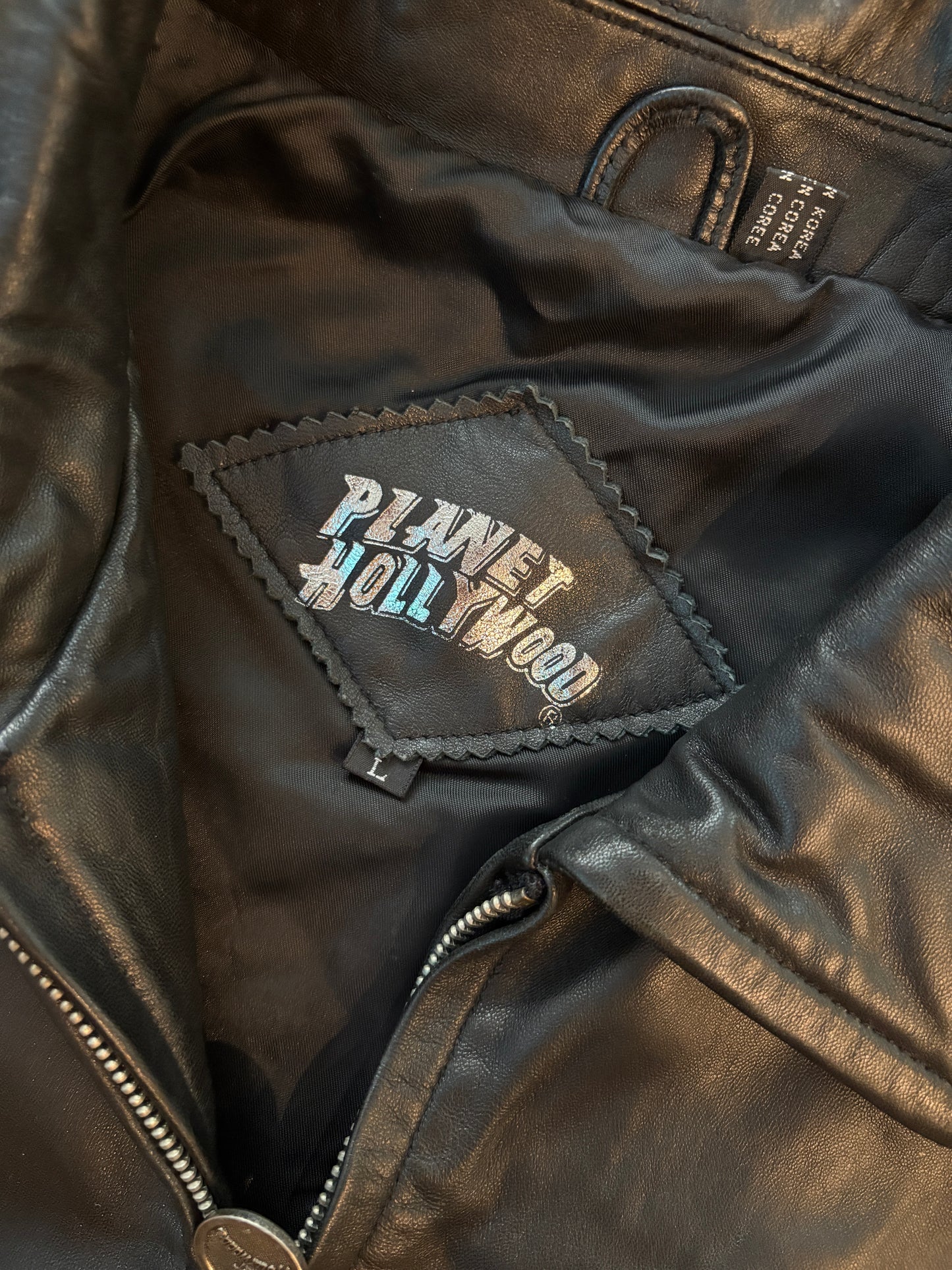 Vintage Planet Hollywood Black Zip-Up Leather Jacket Size Large