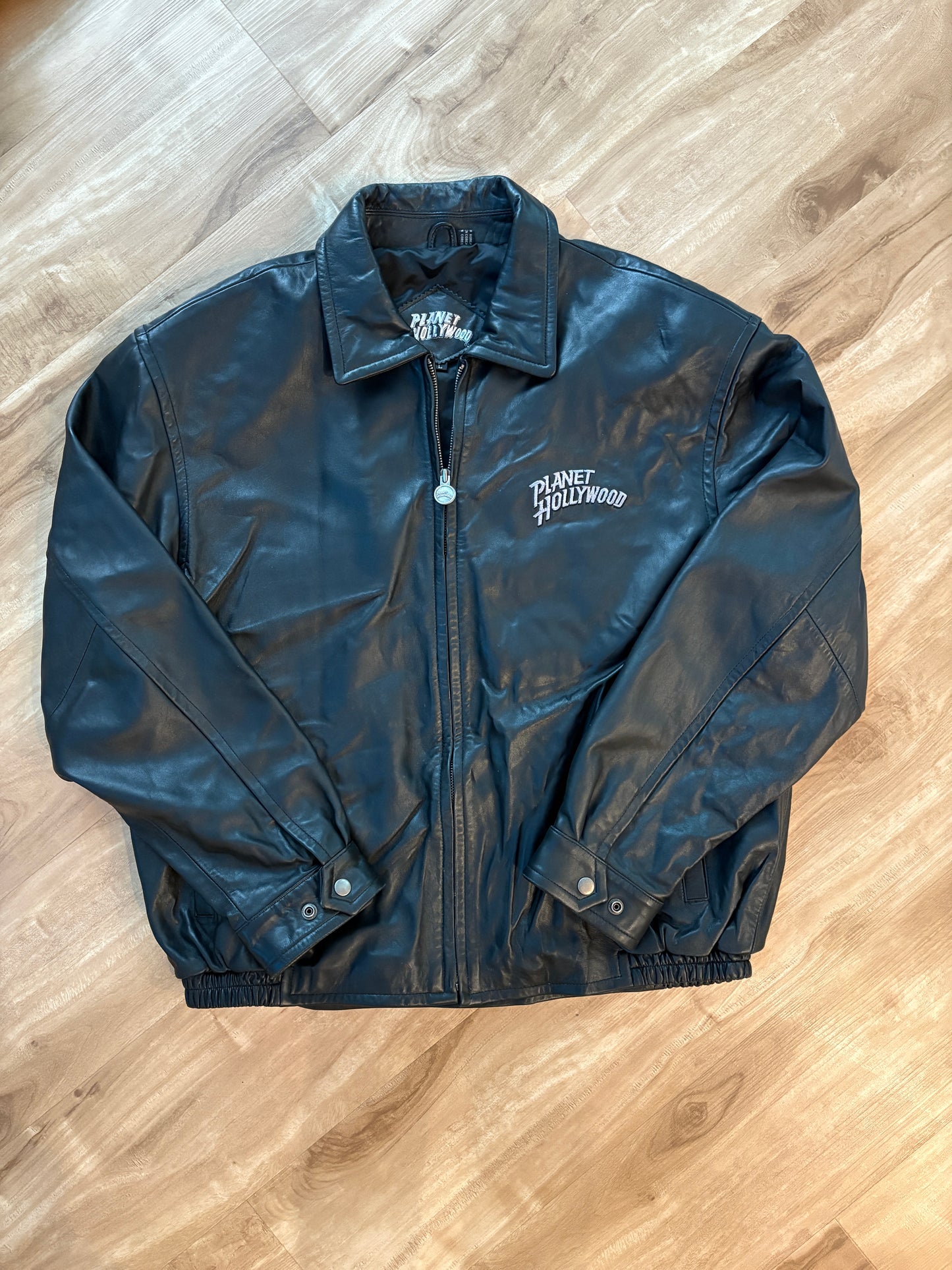 Vintage Planet Hollywood Black Zip-Up Leather Jacket Size Large