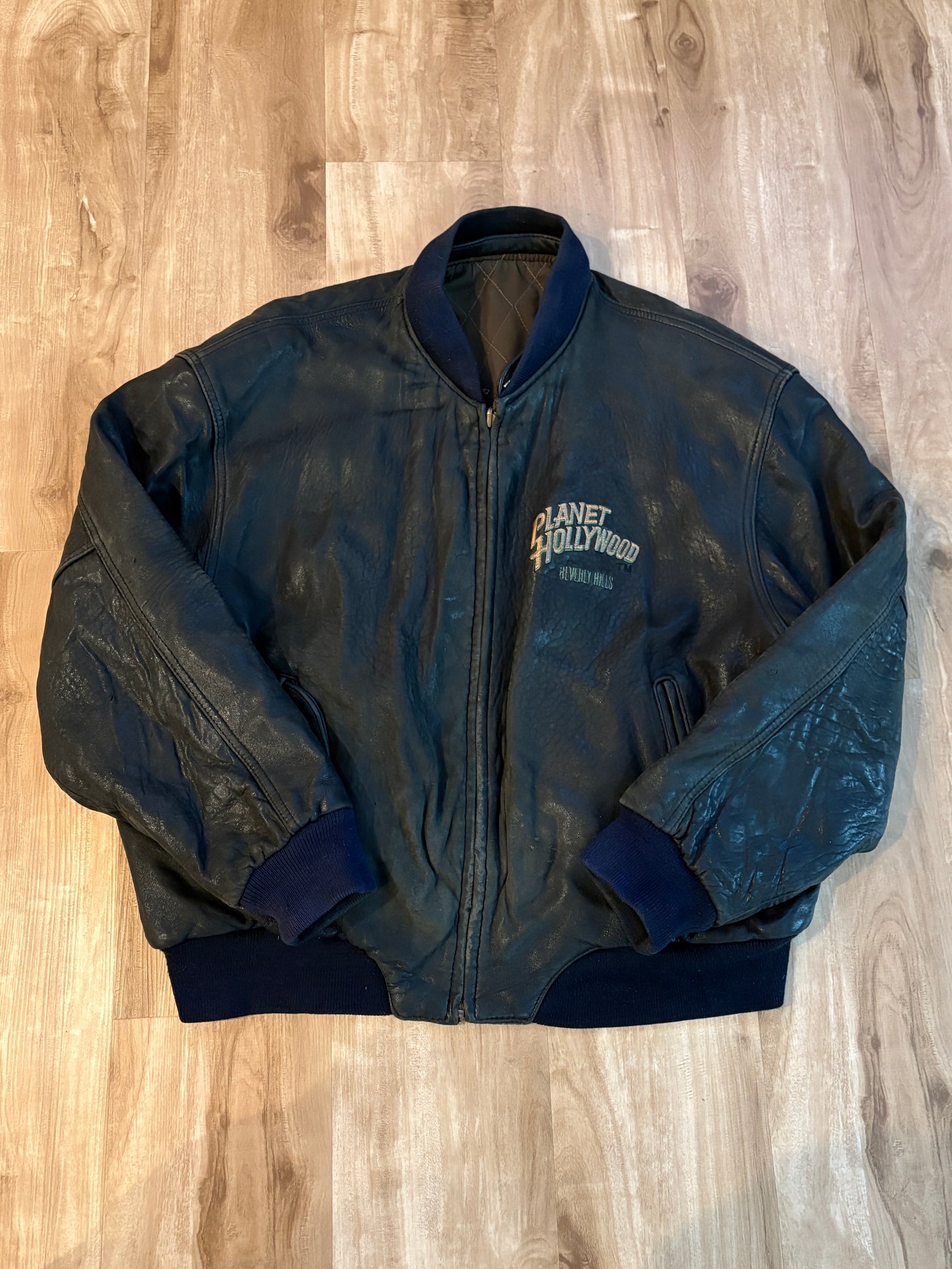 Vintage Planet Hollywood Beverly Hills Reversible Zip-Up Leather Jacket