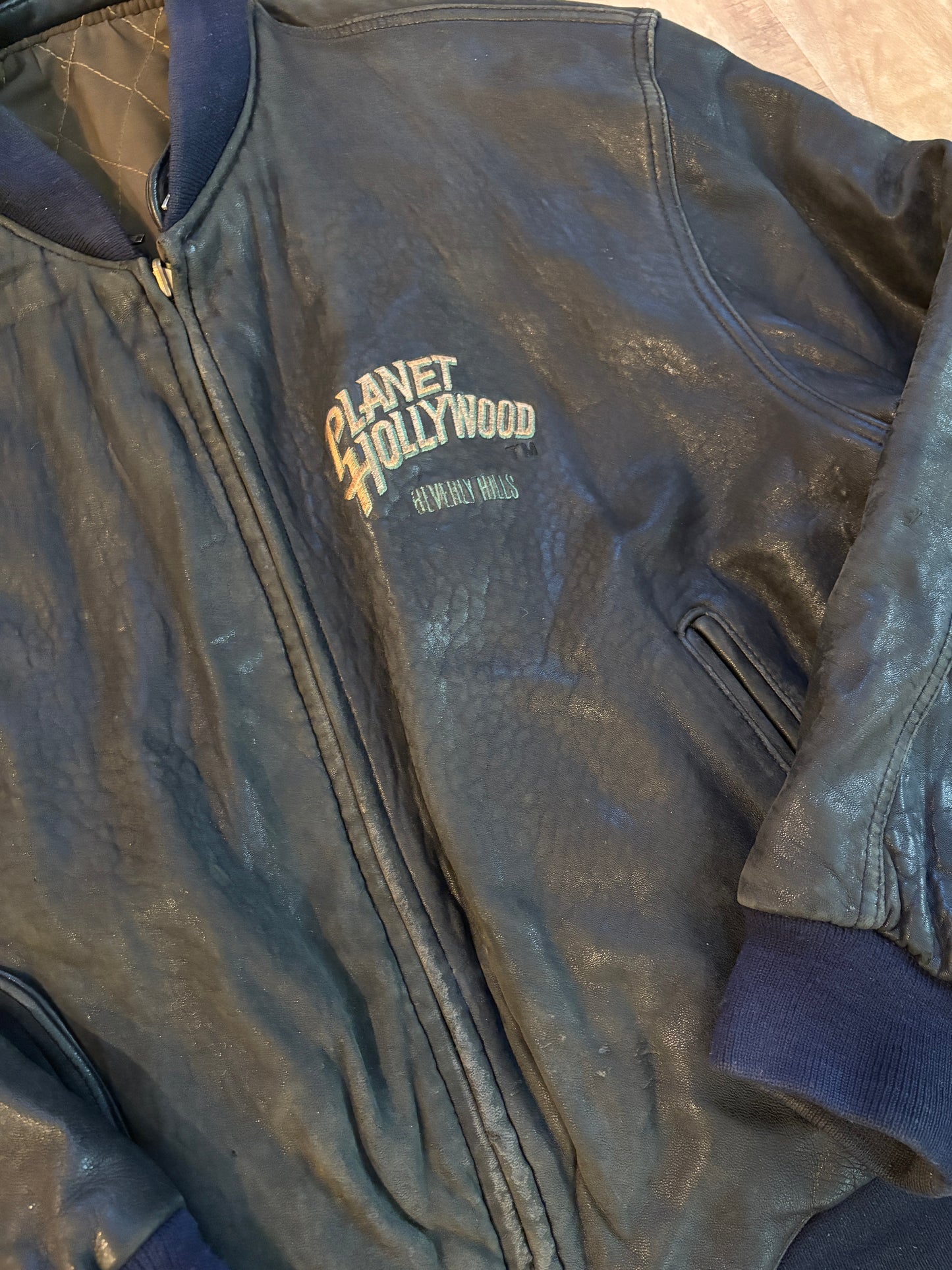 Vintage Planet Hollywood Beverly Hills Reversible Zip-Up Leather Jacket