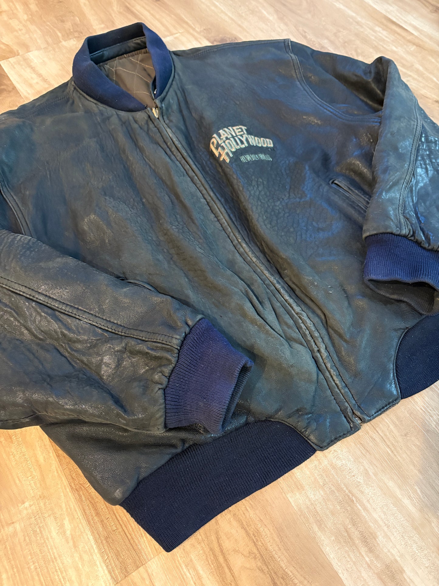 Vintage Planet Hollywood Beverly Hills Reversible Zip-Up Leather Jacket