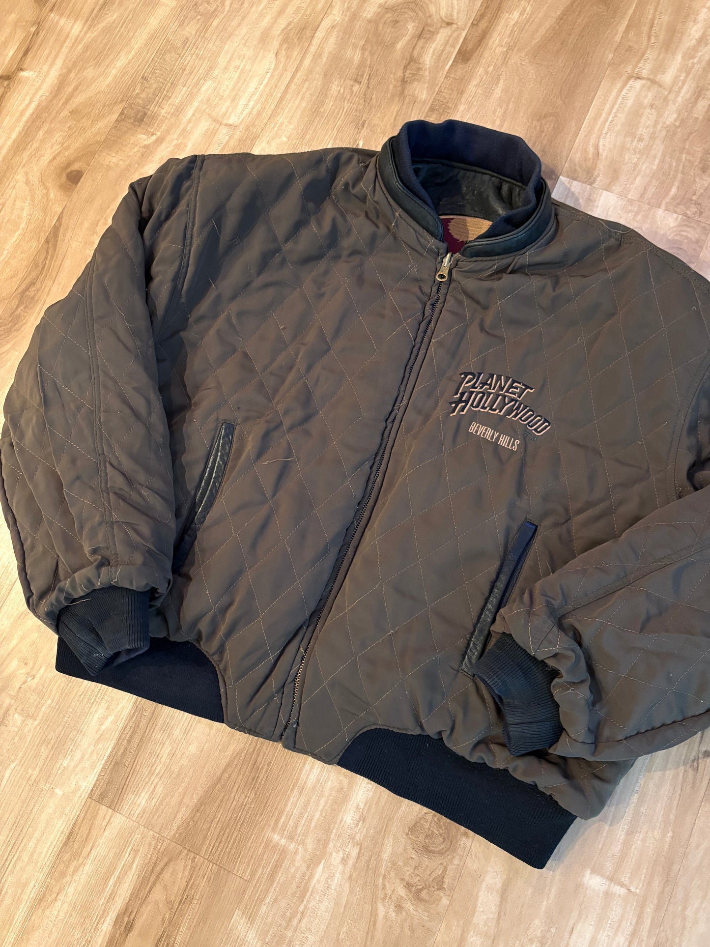 Vintage Planet Hollywood Beverly Hills Reversible Zip-Up Leather Jacket