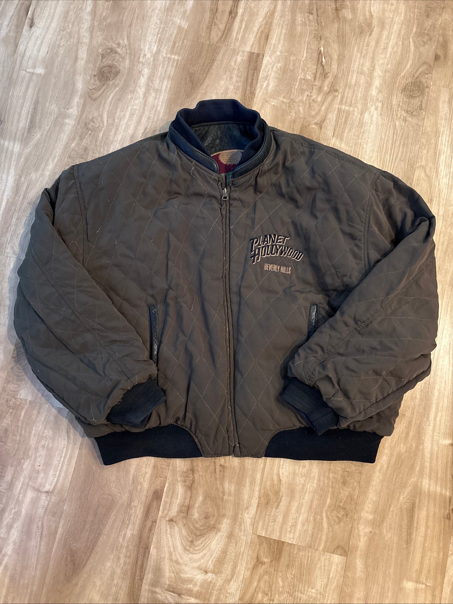 Vintage Planet Hollywood Beverly Hills Reversible Zip-Up Leather Jacket