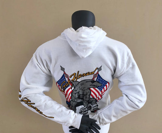 Biceps Curl Patriot Hoodie in White
