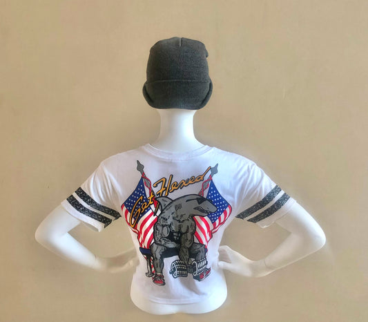 Womens Vintage Biceps Curl Patriot White Tee
