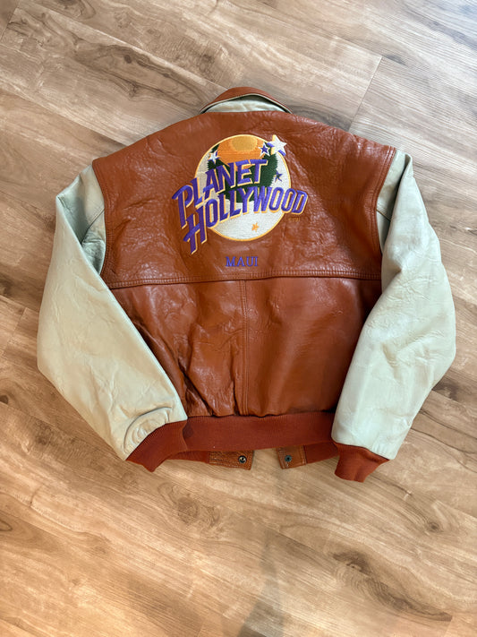 Vintage 1990 Planet Hollywood Maui Genuine Leather Zip Up Jacket