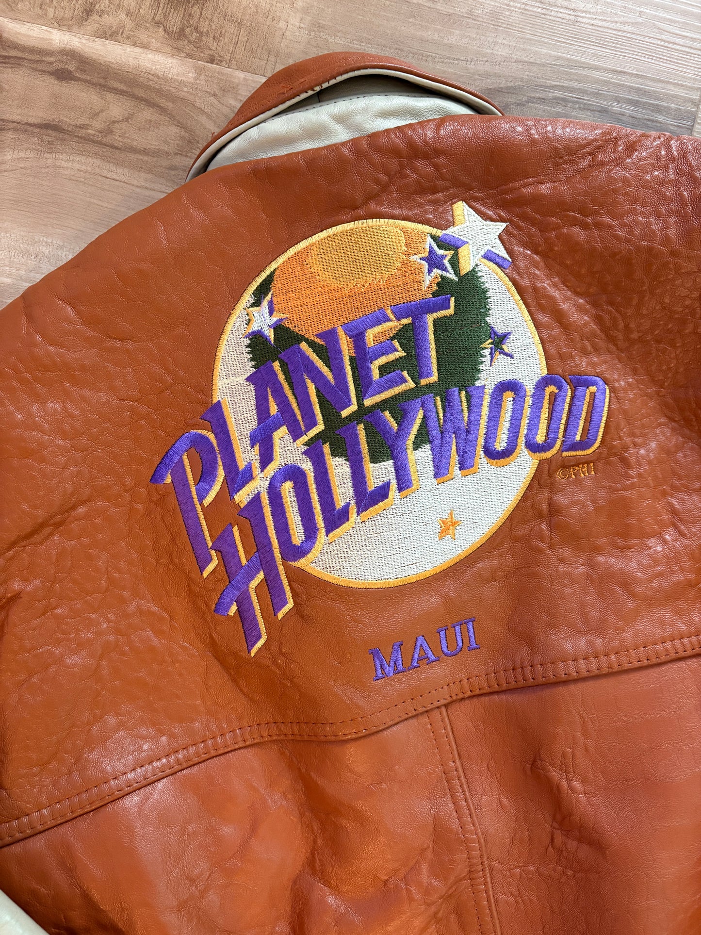 Vintage 1990 Planet Hollywood Maui Genuine Leather Zip Up Jacket