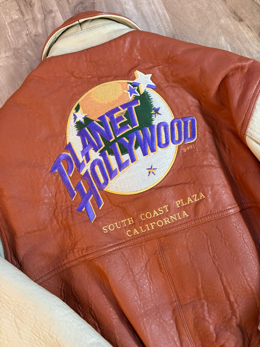 Vintage 1990 Planet Hollywood South Coast Plaza California Genuine Leather Zip Up Jacket