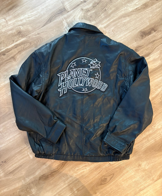 Vintage Planet Hollywood Black Zip-Up Leather Jacket Size Large
