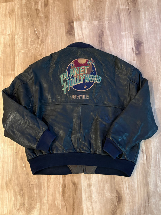 Vintage Planet Hollywood Beverly Hills Reversible Zip-Up Leather Jacket